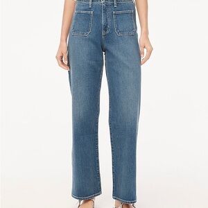 J. Crew Factory Wide Leg Flared Jeans in Faded Blue Denim